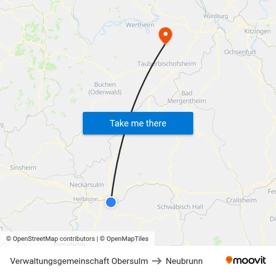 Verwaltungsgemeinschaft Obersulm to Neubrunn map