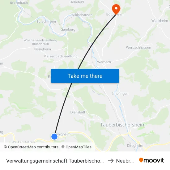Verwaltungsgemeinschaft Tauberbischofsheim to Neubrunn map