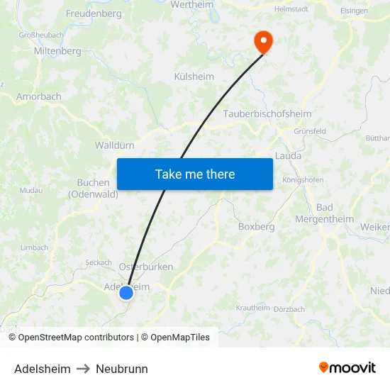 Adelsheim to Neubrunn map