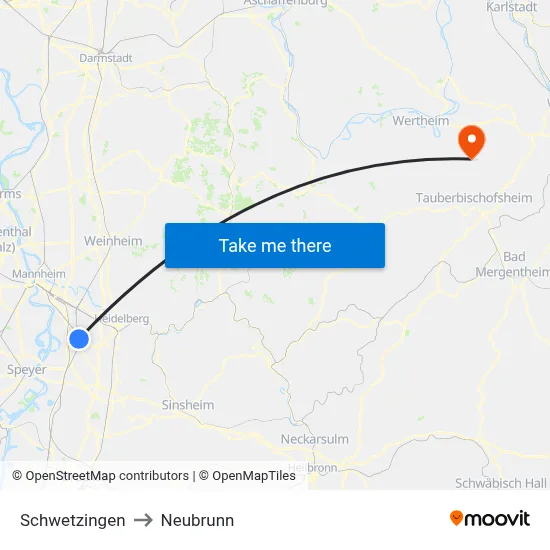 Schwetzingen to Neubrunn map