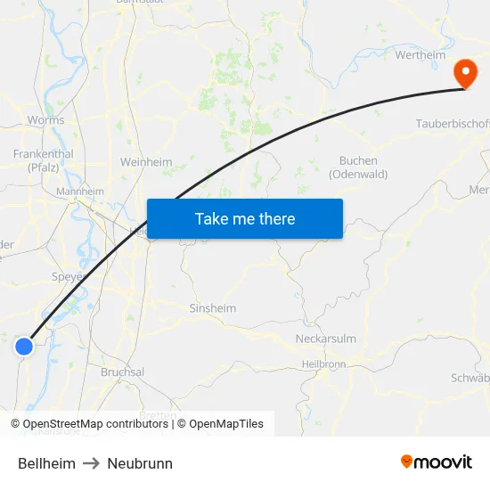 Bellheim to Neubrunn map