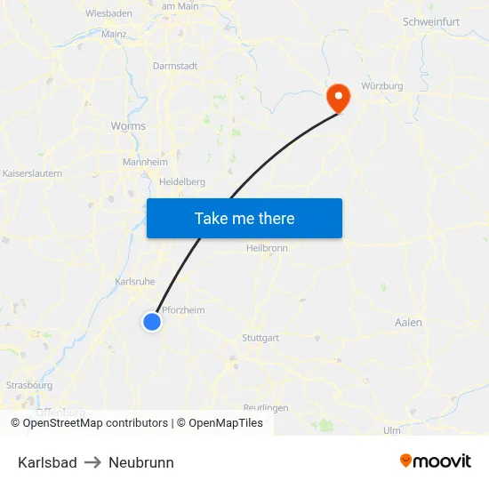 Karlsbad to Neubrunn map