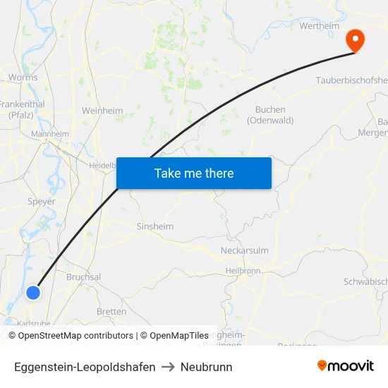 Eggenstein-Leopoldshafen to Neubrunn map