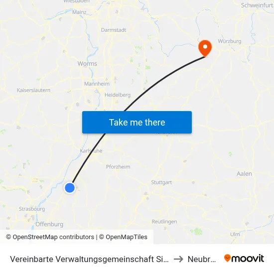 Vereinbarte Verwaltungsgemeinschaft Sinzheim to Neubrunn map