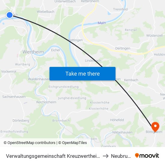 Verwaltungsgemeinschaft Kreuzwertheim to Neubrunn map