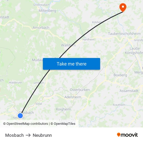 Mosbach to Neubrunn map