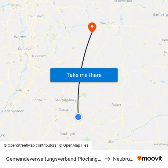 Gemeindeverwaltungsverband Plochingen to Neubrunn map