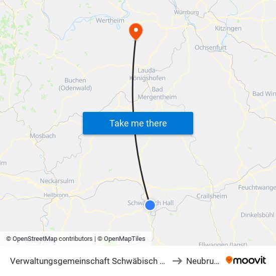 Verwaltungsgemeinschaft Schwäbisch Hall to Neubrunn map