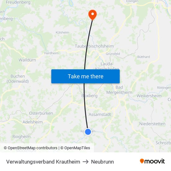 Verwaltungsverband Krautheim to Neubrunn map