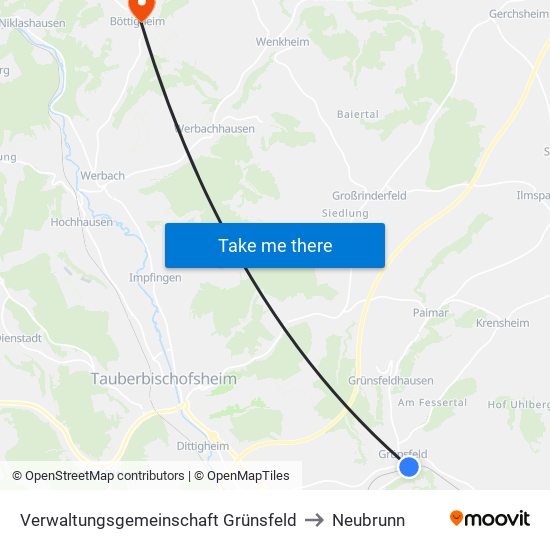 Verwaltungsgemeinschaft Grünsfeld to Neubrunn map