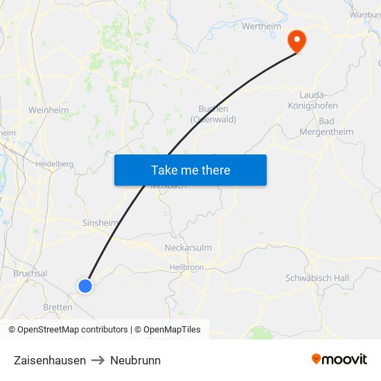 Zaisenhausen to Neubrunn map