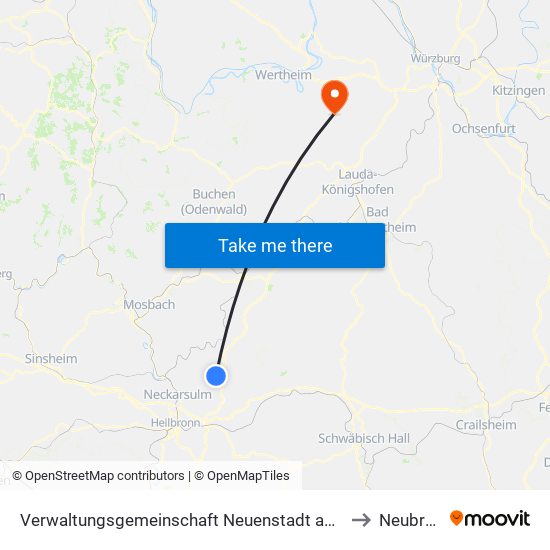 Verwaltungsgemeinschaft Neuenstadt am Kocher to Neubrunn map