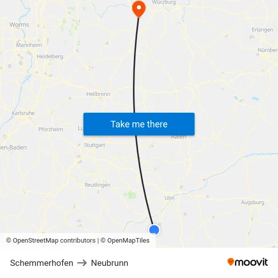Schemmerhofen to Neubrunn map