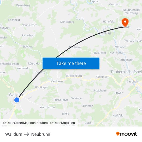 Walldürn to Neubrunn map