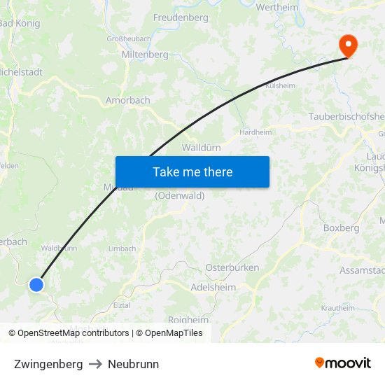 Zwingenberg to Neubrunn map