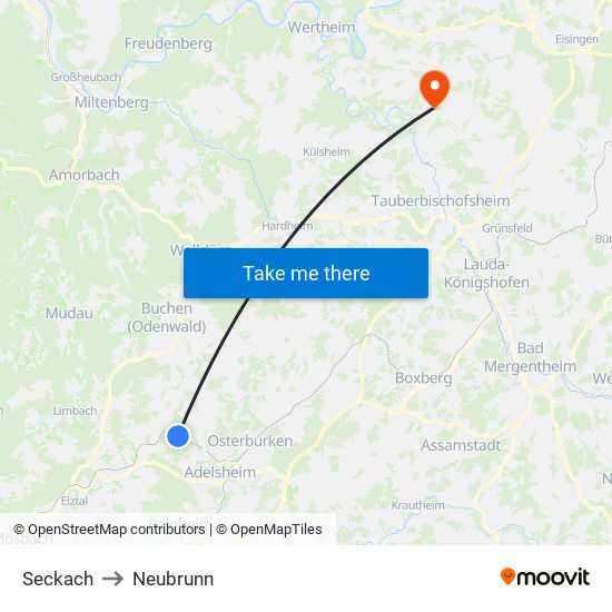 Seckach to Neubrunn map