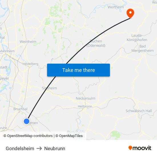 Gondelsheim to Neubrunn map