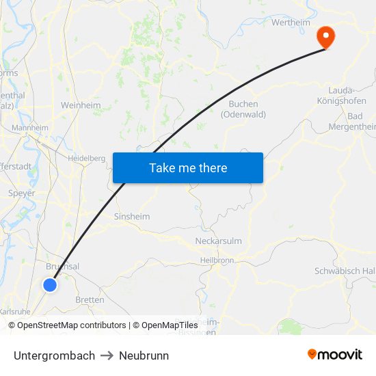 Untergrombach to Neubrunn map