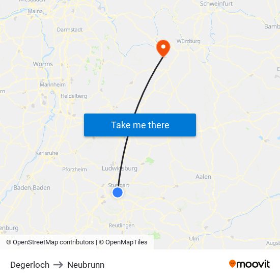 Degerloch to Neubrunn map