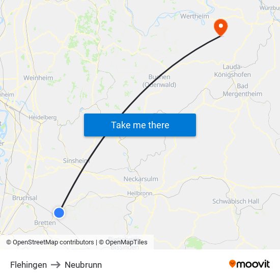 Flehingen to Neubrunn map