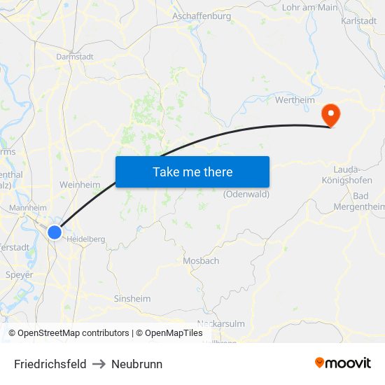 Friedrichsfeld to Neubrunn map