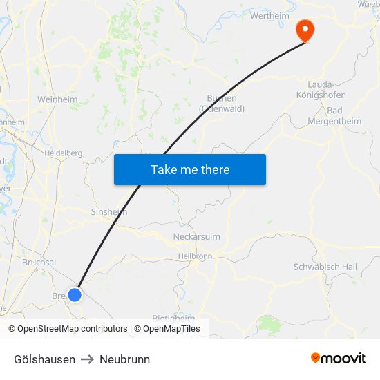 Gölshausen to Neubrunn map