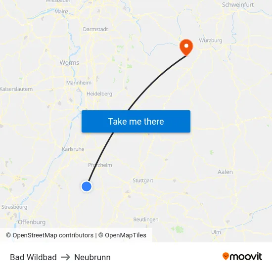 Bad Wildbad to Neubrunn map