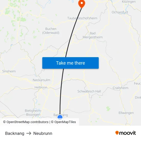 Backnang to Neubrunn map