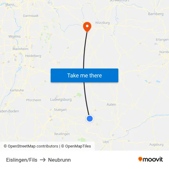 Eislingen/Fils to Neubrunn map