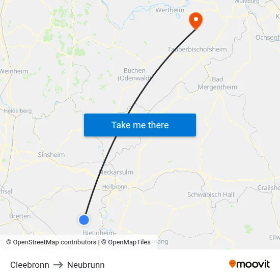 Cleebronn to Neubrunn map