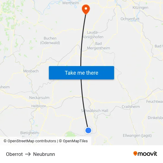 Oberrot to Neubrunn map