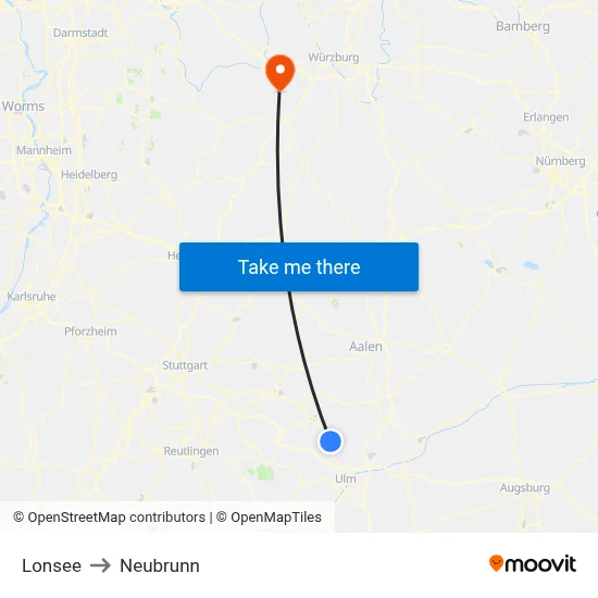 Lonsee to Neubrunn map