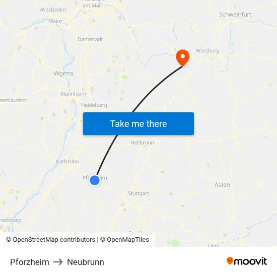 Pforzheim to Neubrunn map