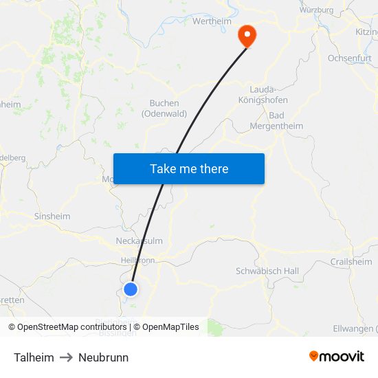 Talheim to Neubrunn map