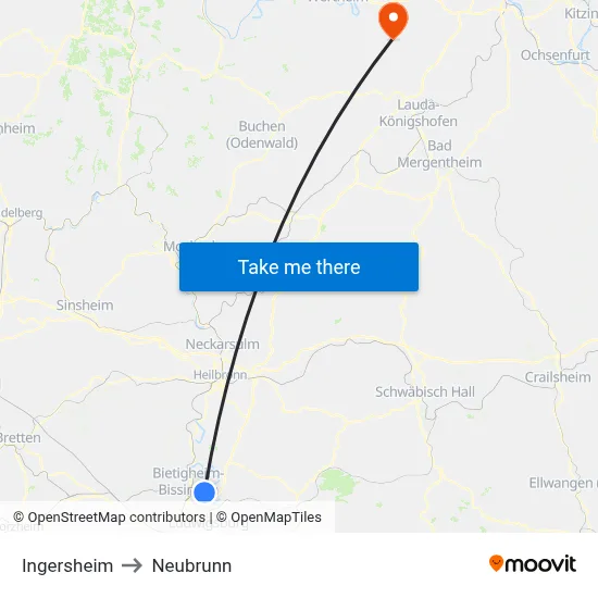 Ingersheim to Neubrunn map