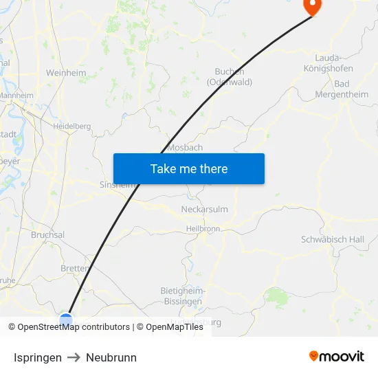 Ispringen to Neubrunn map
