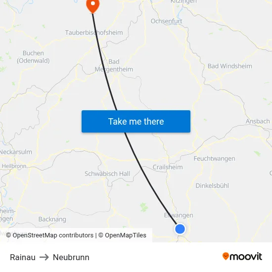 Rainau to Neubrunn map