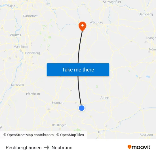 Rechberghausen to Neubrunn map