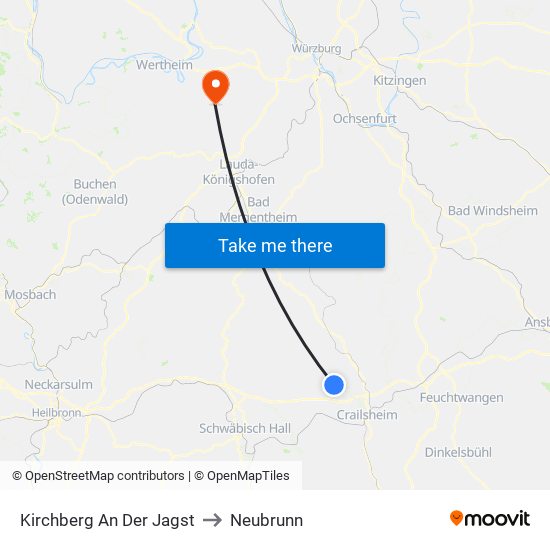 Kirchberg An Der Jagst to Neubrunn map