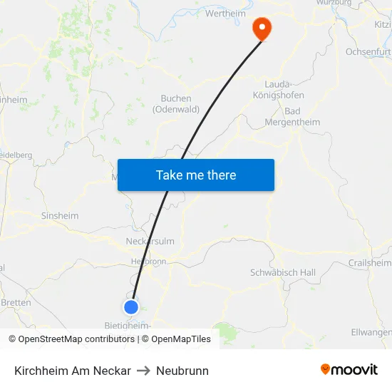 Kirchheim Am Neckar to Neubrunn map