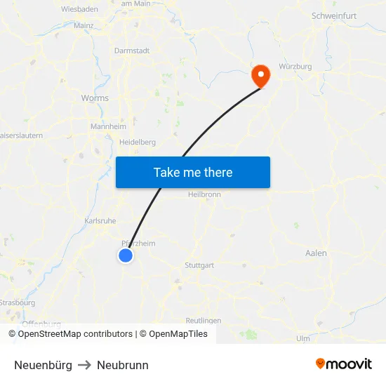 Neuenbürg to Neubrunn map
