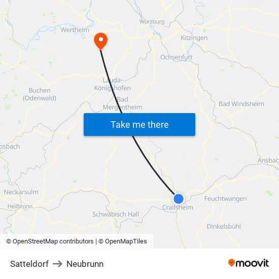 Satteldorf to Neubrunn map