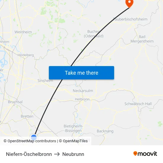 Niefern-Öschelbronn to Neubrunn map