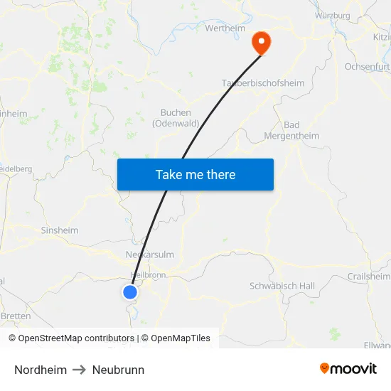 Nordheim to Neubrunn map