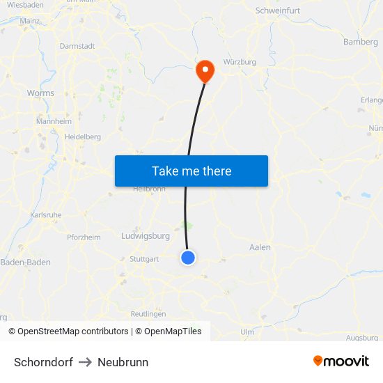 Schorndorf to Neubrunn map