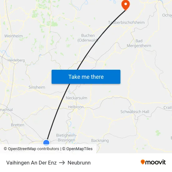 Vaihingen An Der Enz to Neubrunn map