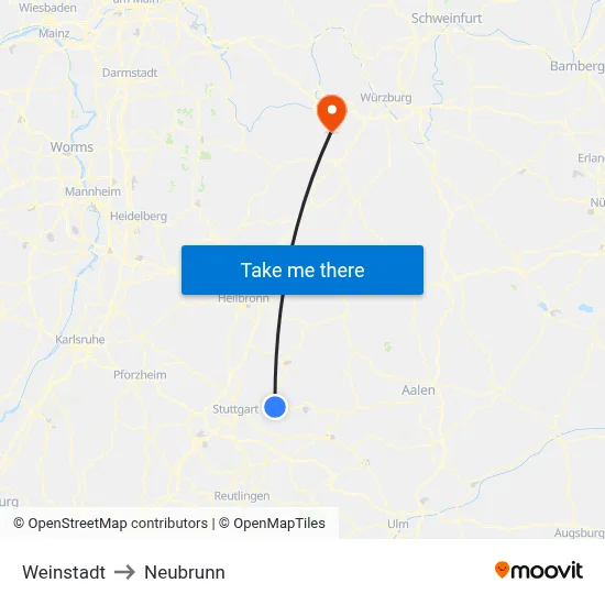 Weinstadt to Neubrunn map