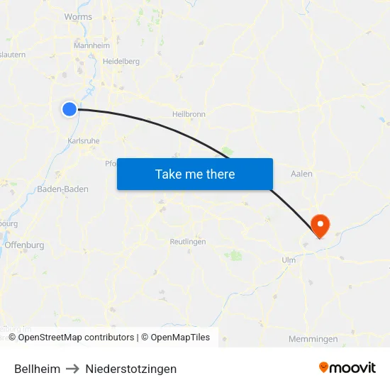 Bellheim to Niederstotzingen map