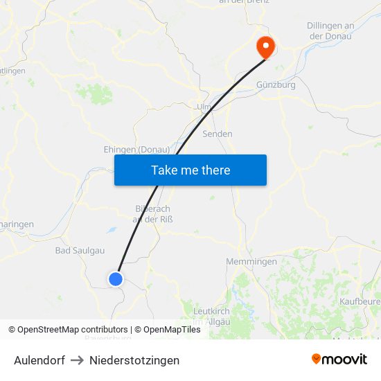 Aulendorf to Niederstotzingen map