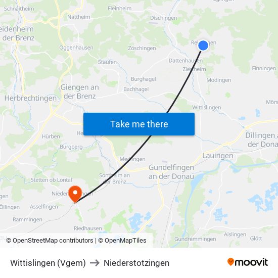 Wittislingen (Vgem) to Niederstotzingen map